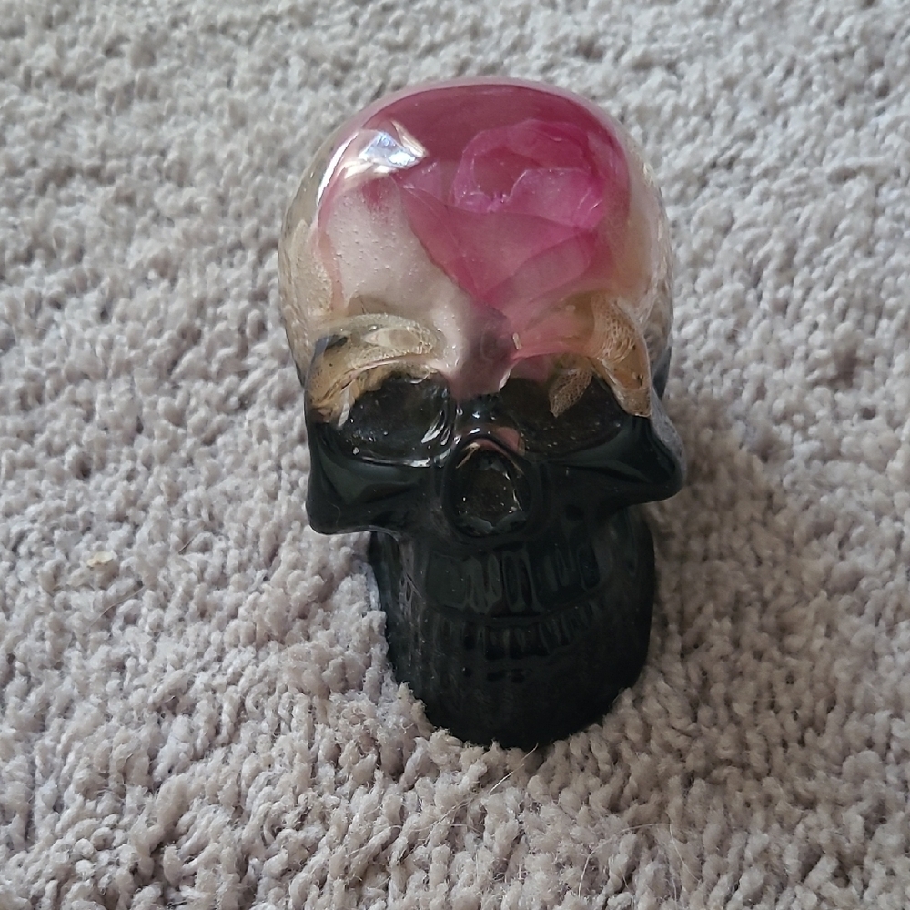 Resin Skull With Real Flowers